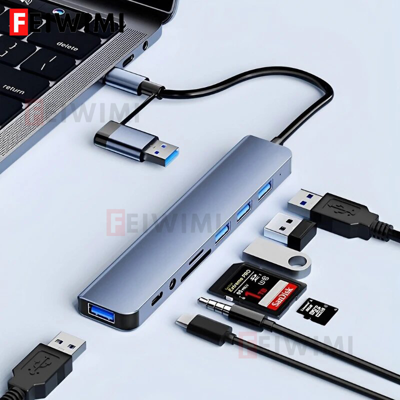 Smart Home Hub 2 - 8-in-2-Port-USB-C-Splitter, USB-Hub, Typ-C-Expander, Typ-C-Dock, Multiport-Adapter, USB-Expander