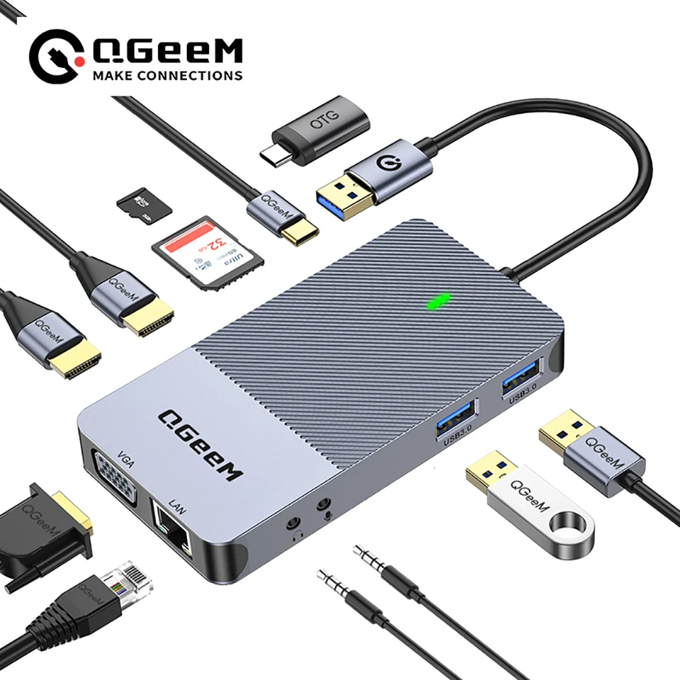 Smart Home Hub 2 - QGeeM USB 3.0 Dockingstation, Triple-Display USB-Hub